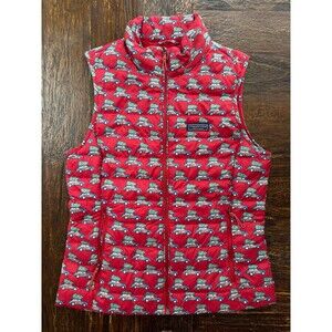Vineyard Vines Quilted Puffer Vest – Women’s Size Small  Red Christmas Car Print
